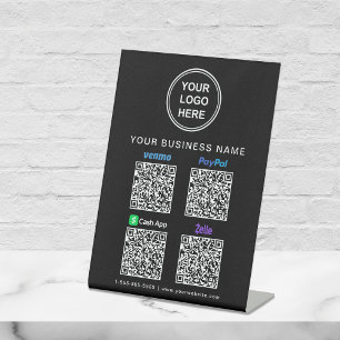 Paypal Venmo CashApp Zelle QR Code Logo Black Pedestal Sign