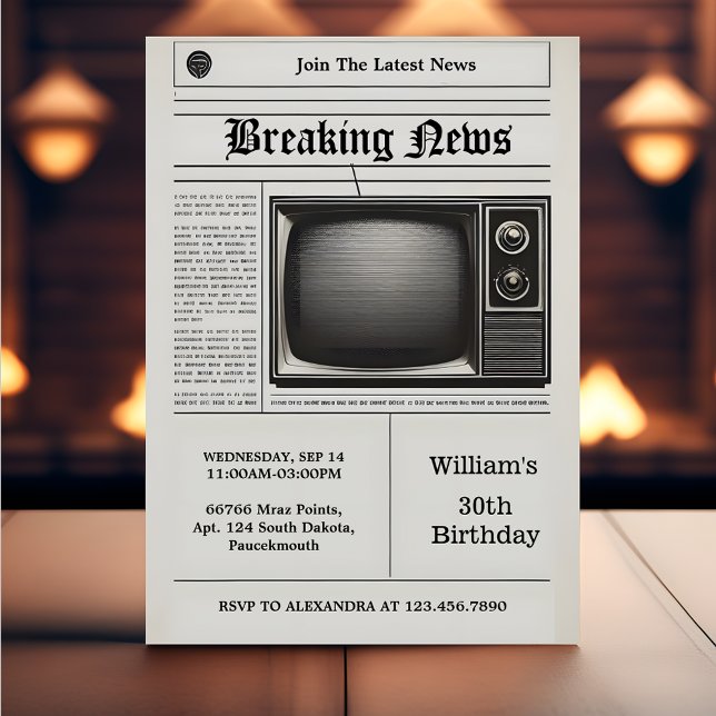 Pays Old Retro men Adult Newspaper 30th Birthday Invitation (Creator Uploaded)