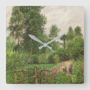 Paysage, temps gris a Eragny Square Wall Clock
