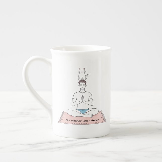 Paz Interior, Gato Exterior Bone China Mug (Left)