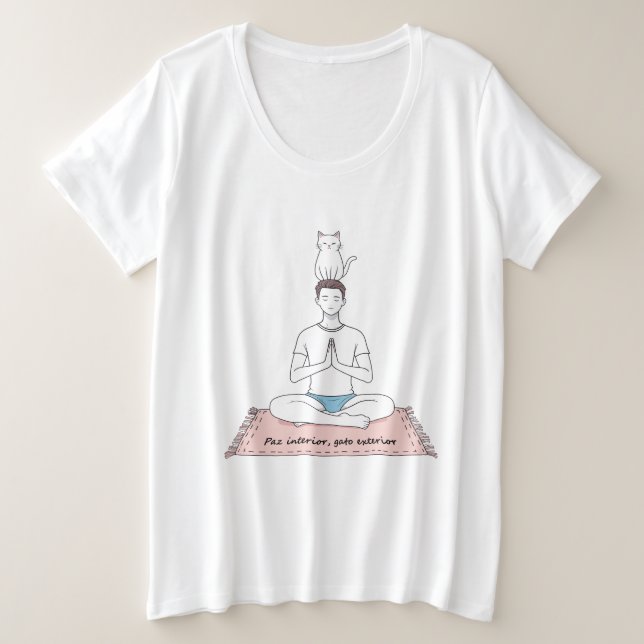 Paz Interior, Gato Exterior Plus Size T-Shirt (Design Front)