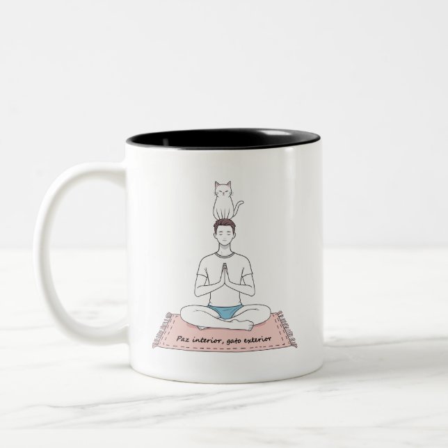 Paz Interior, Gato Exterior Two-Tone Coffee Mug (Left)