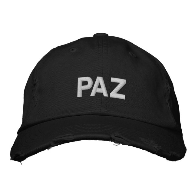 Paz peace in Spanish black white custom modern Embroidered Hat (Front)