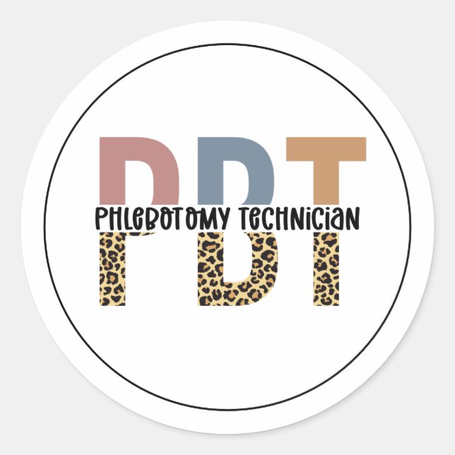 PBT Phlebotomy Technician Leopard Print Classic Round Sticker (Front)