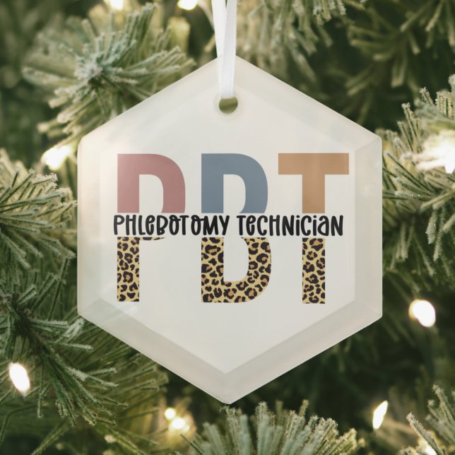 PBT Phlebotomy Technician Leopard Print Glass Tree Decoration (Insitu)