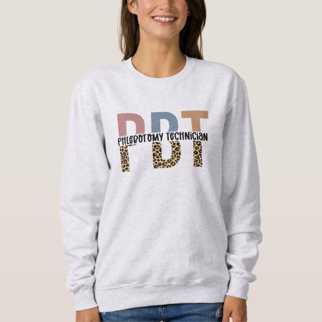 PBT Phlebotomy Technician Leopard Print Sweatshirt (Front)