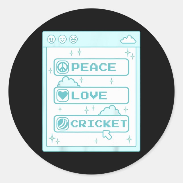 Pc Computer Geek Nerd Peace Love Cricket Lover Coo Classic Round Sticker (Front)
