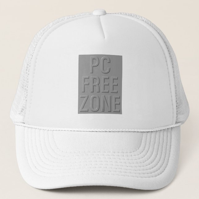 PC Free Zone gray on white trucker hat (Front)