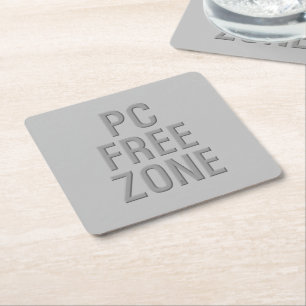 PC Free Zone grey paper coasters