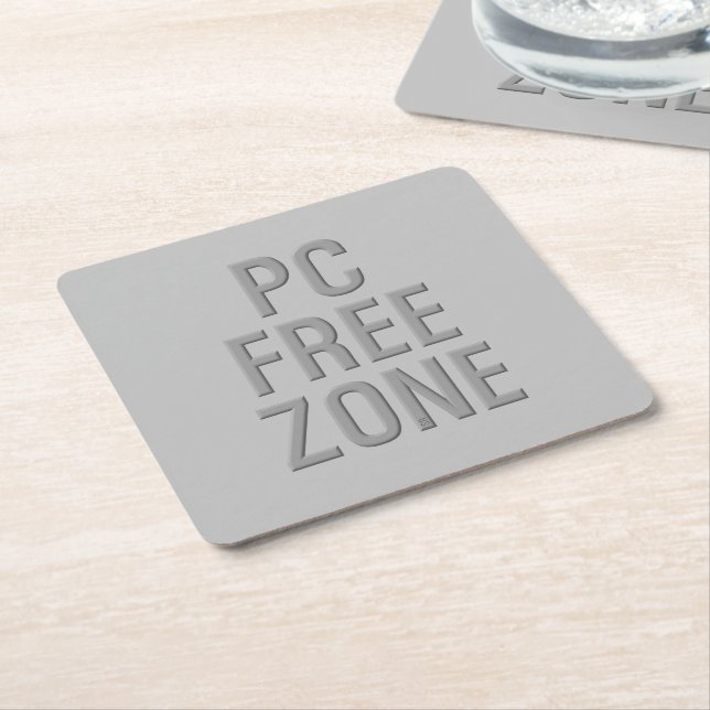 PC Free Zone grey paper coasters (Angled)
