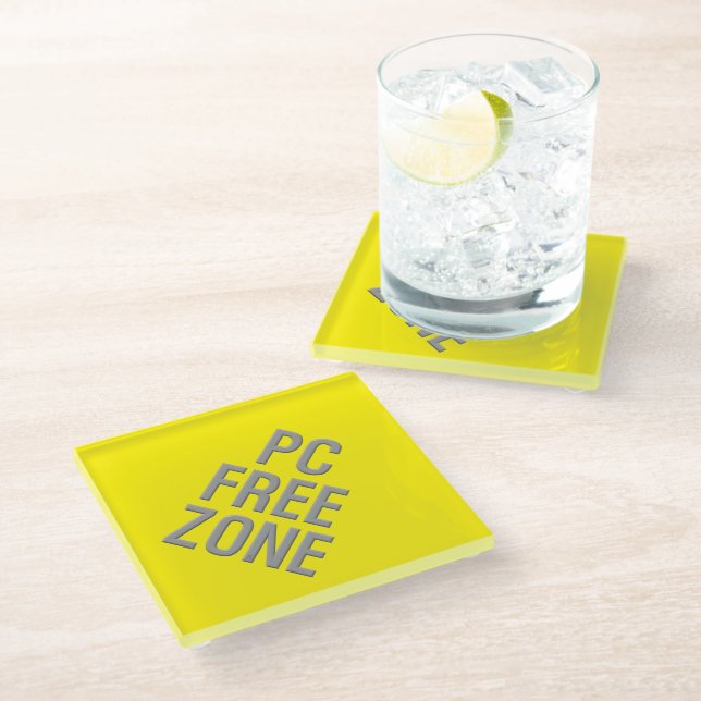PC Free Zone yellow diamond glass coaster (Angled)