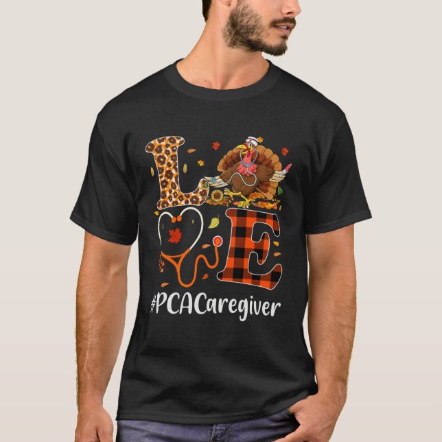 PCA Caregiver Love Thanksgiving Leopard Stethoscop T-Shirt (Front)
