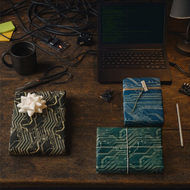 PCB Pattern Quirky Abstract Electronic Geek Wrapping Paper Sheet (Creator Uploaded)