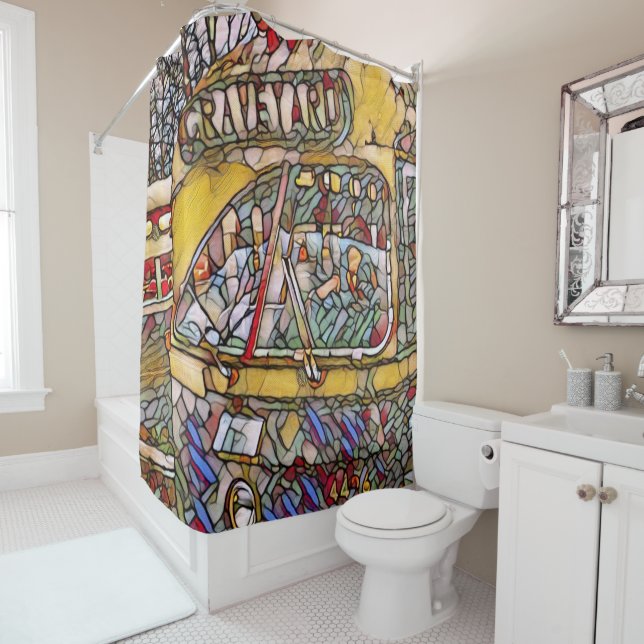 PCC Graveyard Stain Glass Shower Curtain (In Situ)