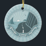 PCH Winding Shining Ceramic Tree Decoration<br><div class="desc">A coastal road scene with,  'Pacific Coast Highway" in wavy ribbons and,  "The road is long and winding and the sun is always shining, " in small text in the border. T-shirts,  stickers,  souvenirs,  gifts.</div>