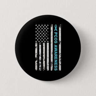 Pcos Awareness Month Teal Ribbon American Flag Men 6 Cm Round Badge