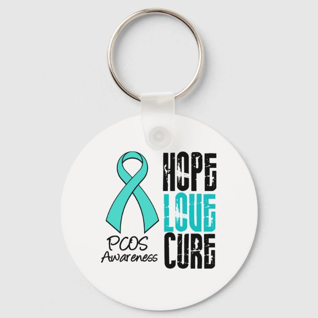 PCOS Hope Love Cure Ribbon Key Ring (Front)
