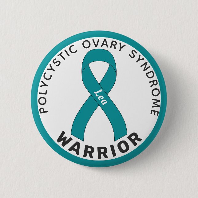PCOS Warrior Ribbon White Button (Front)