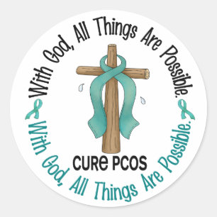 PCOS With God Cross Classic Round Sticker