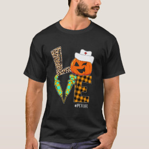 PCT Nurse Leopard Pumpkin Halloween Love Nurse Lif T-Shirt