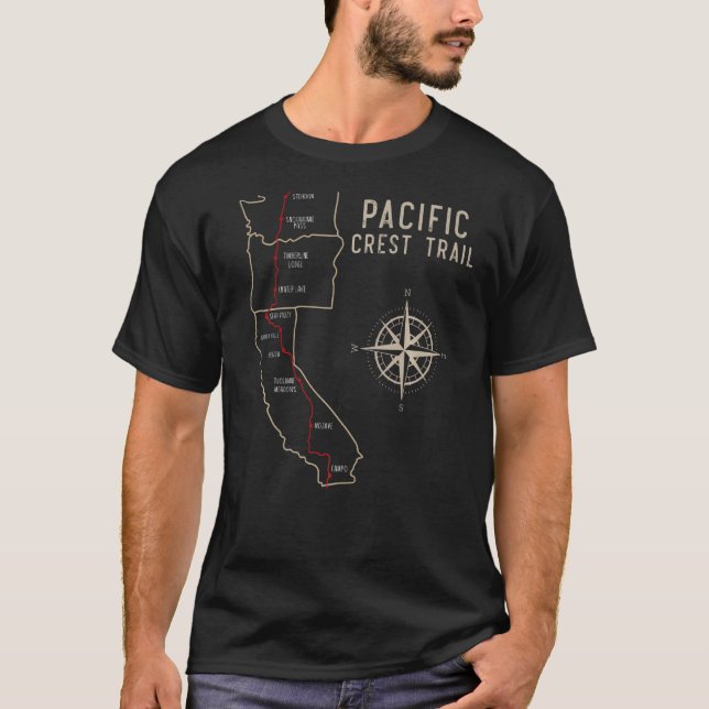 Pct  Pacific Crest Trail Hiking Map T-Shirt (Front)