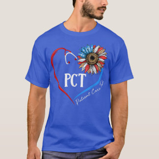 PCT Patient Care Tech USA Sunflower Stethoscope He T-Shirt
