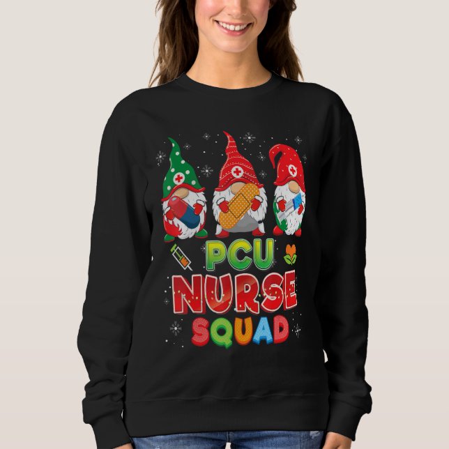 Pcu Nurse Squad Christmas Gnomes Ugly Sweater Gnom (Front)