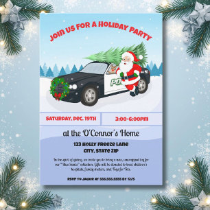 PD Merry Christmas Police Car with Santa Holiday Invitation