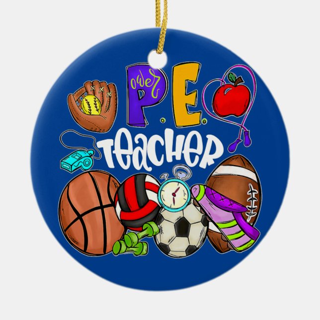 PE Teacher Funny Physical Education Teacher Back Ceramic Tree Decoration (Front)