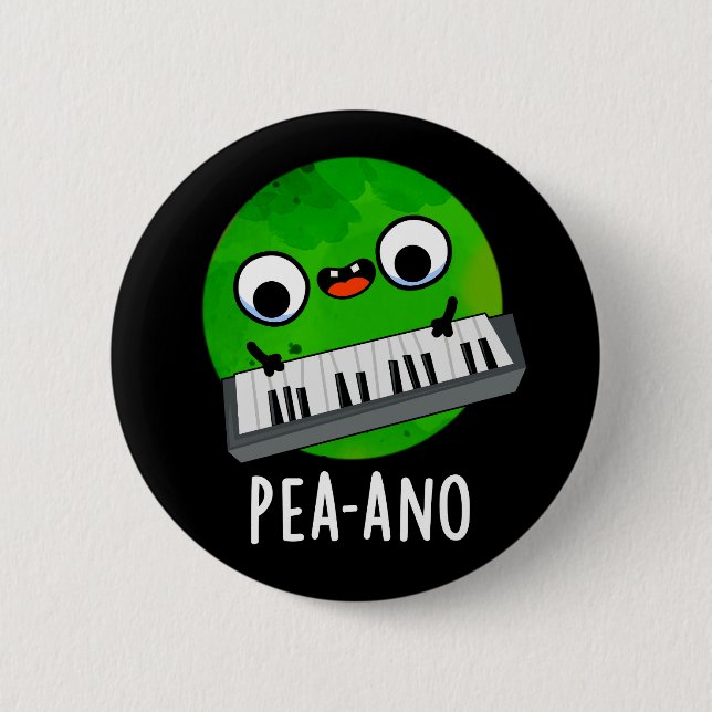 Pea-ano Funny Music Veggie Pea Pun Dark BG 6 Cm Round Badge (Front)