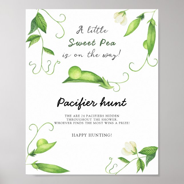 Pea baby shower - pacifier hunt game poster (Front)