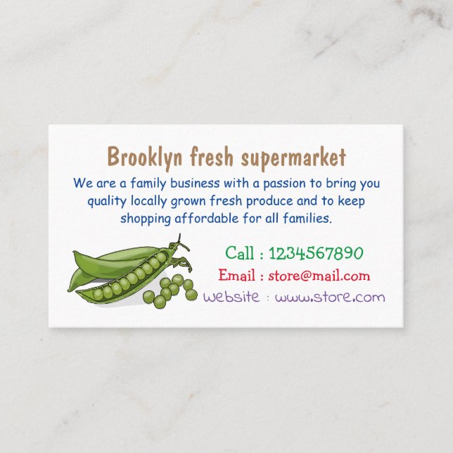 Pea cartoon illustration business card (Front)