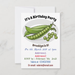 Pea cartoon illustration invitation