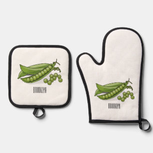 Pea cartoon illustration oven mitt & pot holder set