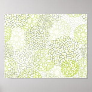 Pea Green and White Flower Burst Poster