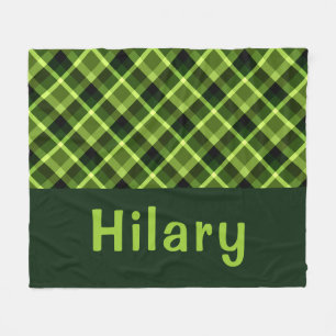 Pea Green Plaid Monogram Medium Fleece Blanket