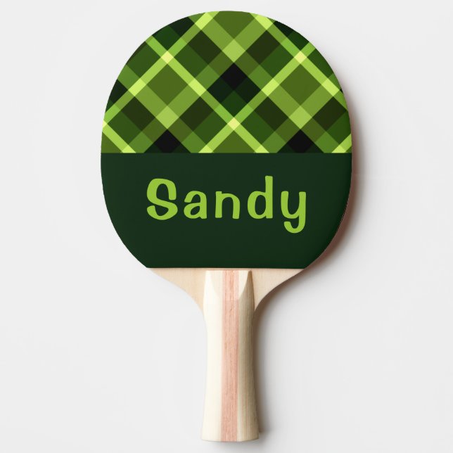 Pea Green Plaid Monogram Ping Pong Paddle (Front)