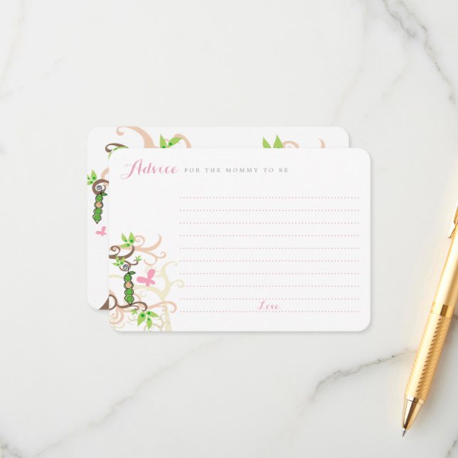 Pea In A Pod Garden Girl Baby Shower Game Mummy Advice Card (Front/Back In Situ)