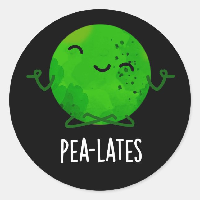 Pea-lates Funny Pilates Pea Pun Dark BG Classic Round Sticker (Front)