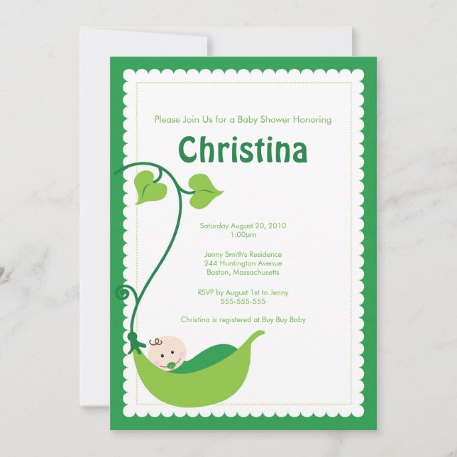 Pea Pod Baby Shower Invitation (Front)