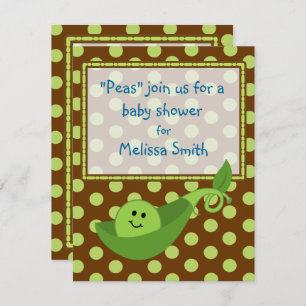 Pea Pod on Polka Dots Baby Boy Shower Invitation