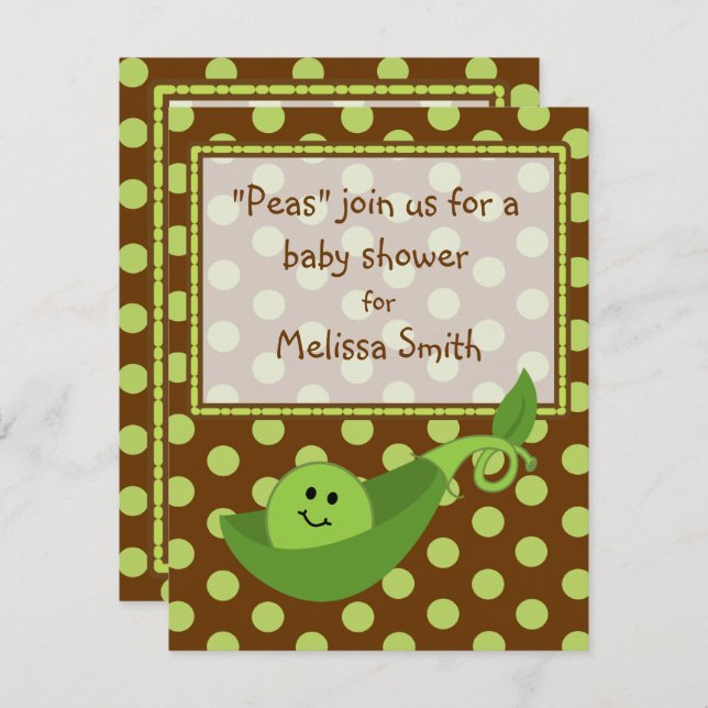 Pea Pod on Polka Dots Neutral Baby Shower Invite (Front/Back)