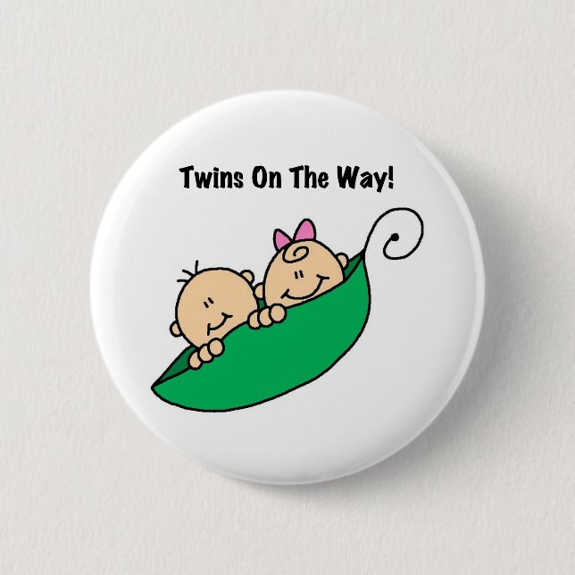 Pea Pod Twins on the Way 6 Cm Round Badge (Front)