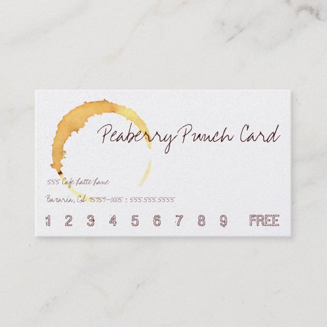 Peaberry Coffee Drink Punch Card (Front)
