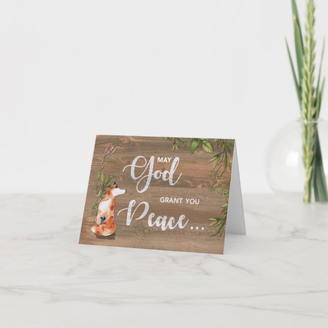 Peace 12 Step Recovery With Fox on Wood Card (Front)