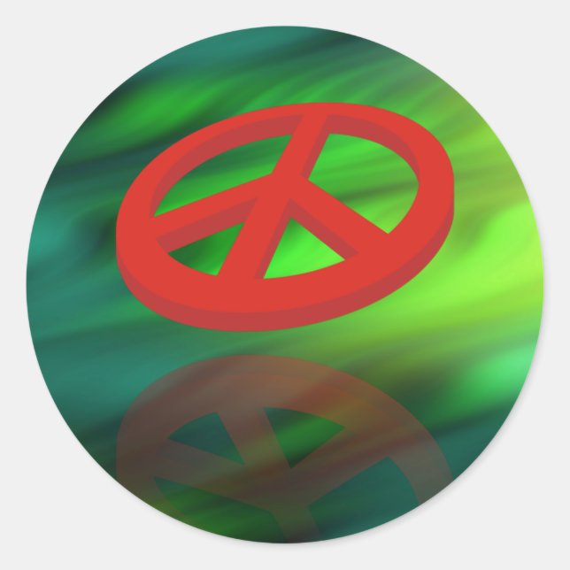Peace 3D / reflexion | green waves Classic Round Sticker (Front)