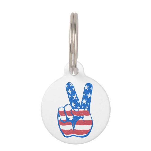 Peace American Flag Pattern Pet Tag (Front)