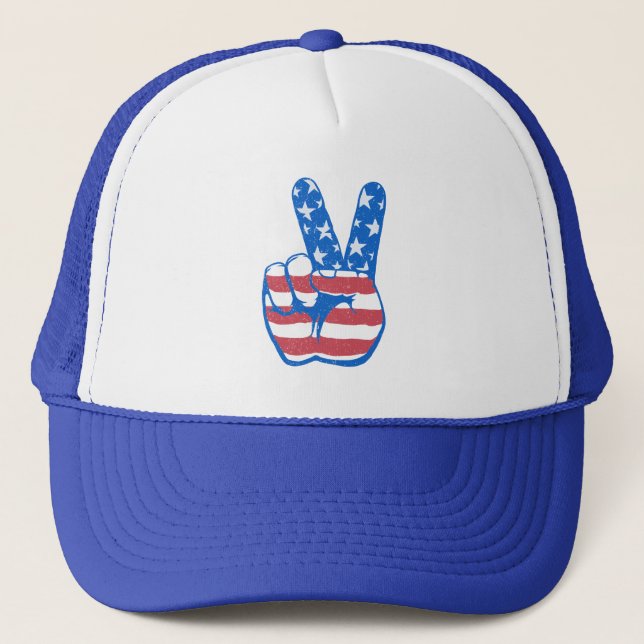 Peace American Flag Pattern Trucker Hat (Front)