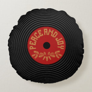 Peace an joy vinyl record design round cushion