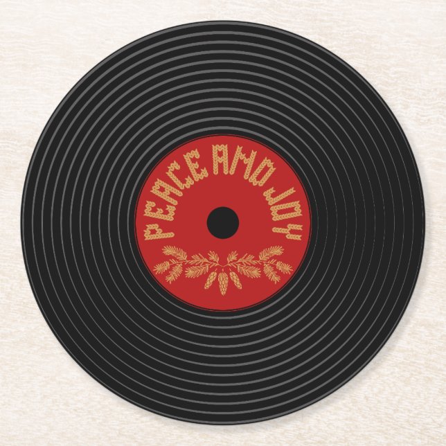 Peace an joy vinyl record design round paper coaster (Front)